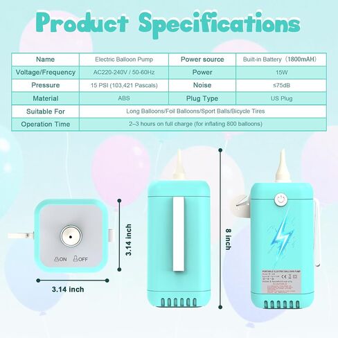 Ball Pump Electric Balloon Pumps, Balloon Pump Portable Long Animal Balloon Pump, Basketball Pump Electric Blower Machine Inflator for Party/Wedding/Birthday Decorations (Pink, 110-120V in Kuwait