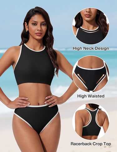 SUUKSESS Women High Waisted Bikini Sets High Neck Sporty Two Piece Swimsuits in Saudi Arabia