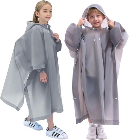 DZTSMART Rain Ponchos with sleeves for Kids, with Hood,2 Packs,Waterproof raincoat for 6-14 Girls Boys,Must haves for park in Saudi Arabia