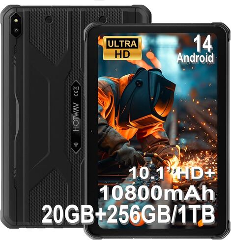 جهاز لوحي متين HOTWAV R10 Pro 2025، 20 جيجابايت + 256 جيجابايت/TF 1 تيرابايت أندرويد 14، تابلت 10.1 بوصة HD + مقاوم للماء، بطارية 10800 مللي أمبير، كاميرا 13 ميجابكسل + 5 ميجابكسل، ثماني النواة/شريحة اتصال مزدوجة 4G/WLAN 5/IP68&IP69K/Face ID/GPS/OTG in Kuwait