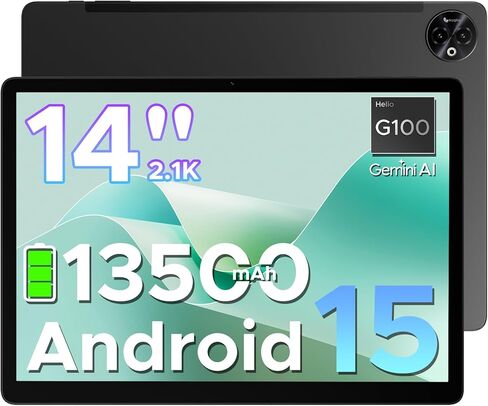 DOOGEE Tab E3 Max 14 Inch Tablet,Android 15 Tablet 13500mAh Large Battery,MTK G100 Octa-Core Gaming Tablets with Gemini AI,32GB+256GB (2TB TF),2160x1440 Display,4G LTE,16MP,5G WiFi/GPS/GMS/4 Speakers in Kuwait
