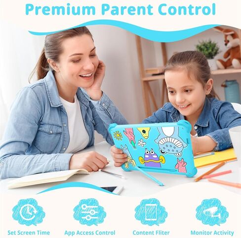 تابلت للأطفال مقاس 7 بوصات للأطفال، تابلت أندرويد للأطفال بسعة 32 جيجابايت مع حافظة متضمنة، واي فاي، بلوتوث، شاشة IPS، مراقبة الوالدين، أقراص تعليمية للأطفال من GMS للأولاد والبنات (أزرق) in Kuwait