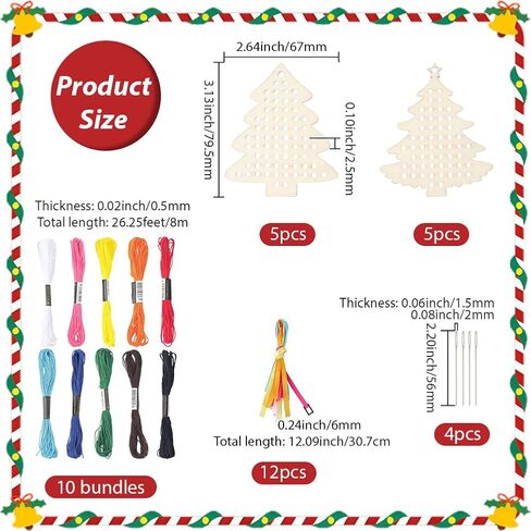SUNNYCLUE DIY 12 Sets Wood Cross Stitch Kits Christmas Wooden Ornaments Wood Snowflake Xmas Tree Star Reindeer Winter Hanging Decorations Cross Stitch Kit for Beginners Starter Adults Gifts Holiday in Saudi Arabia