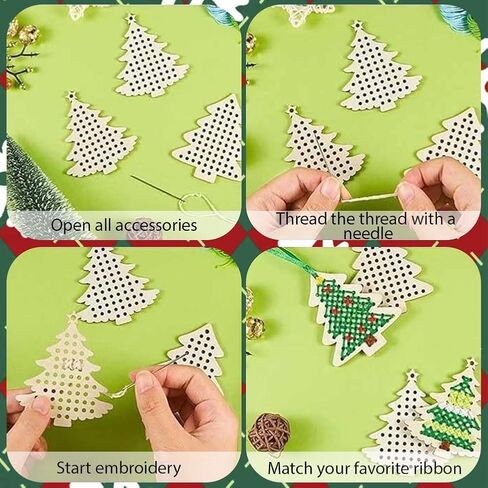 SUNNYCLUE DIY 12 Sets Wood Cross Stitch Kits Christmas Wooden Ornaments Wood Snowflake Xmas Tree Star Reindeer Winter Hanging Decorations Cross Stitch Kit for Beginners Starter Adults Gifts Holiday in Saudi Arabia
