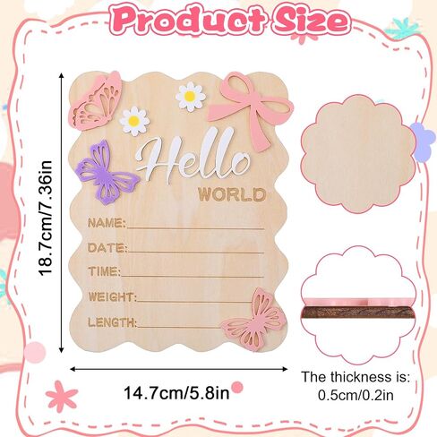 Hello World Newborn Sign, 5.9 Inch Wooden Baby Announcement Sign Pink Butterfly Style Birth Welcome Board for Newborn Boys Girls Photo Props Baby Shower Hospital Nursery (Dark Blue) in Saudi Arabia