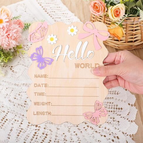 Hello World Newborn Sign, 5.9 Inch Wooden Baby Announcement Sign Pink Butterfly Style Birth Welcome Board for Newborn Boys Girls Photo Props Baby Shower Hospital Nursery (Dark Blue) in Saudi Arabia