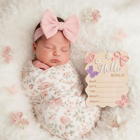 Hello World Newborn Sign, 5.9 Inch Wooden Baby Announcement Sign Pink Butterfly Style Birth Welcome Board for Newborn Boys Girls Photo Props Baby Shower Hospital Nursery (Dark Blue) in Saudi Arabia