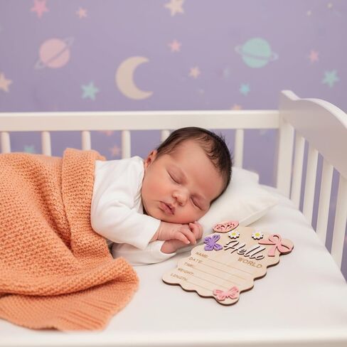 Hello World Newborn Sign, 5.9 Inch Wooden Baby Announcement Sign Pink Butterfly Style Birth Welcome Board for Newborn Boys Girls Photo Props Baby Shower Hospital Nursery (Dark Blue) in Saudi Arabia
