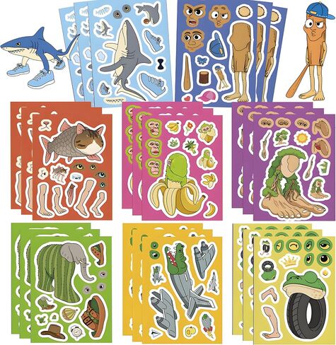 24 Sheets Italian Brainrot Make a Face Stickers, Tung Tung Sahur Inspired Animal Stickers Mixed & Matched 8 Designed Characters with Interchangeable Eyes & Mouths for Party Favors, Rewards,Craft in Saudi Arabia