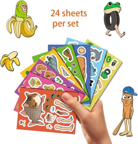 24 Sheets Italian Brainrot Make a Face Stickers, Tung Tung Sahur Inspired Animal Stickers Mixed & Matched 8 Designed Characters with Interchangeable Eyes & Mouths for Party Favors, Rewards,Craft in Saudi Arabia