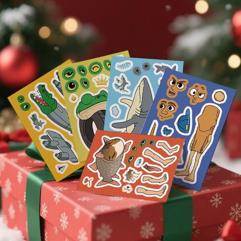 24 Sheets Italian Brainrot Make a Face Stickers, Tung Tung Sahur Inspired Animal Stickers Mixed & Matched 8 Designed Characters with Interchangeable Eyes & Mouths for Party Favors, Rewards,Craft in Saudi Arabia