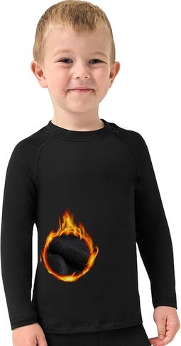 مجموعة حرارية للأطفال الصغار مبطنة بالصوف 2T-6Y، ملابس داخلية حرارية للأطفال الصغار قميص بطبقة أساسية للأولاد والبنات in Kuwait
