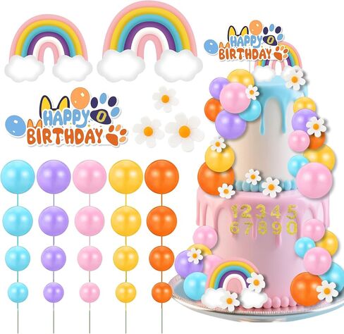 43Pcs Blue Dog Birthday Decorations,Blue Dog Party Decorations Cake Topper,Cartoon Kids Birthday Cupcake toppers Decor(Number 3) in Saudi Arabia