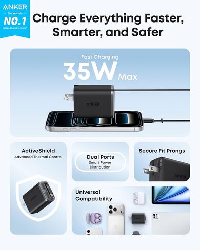 Anker Nano Retractable USB C Charger Block, Compact 35W Phone Charger in Kuwait