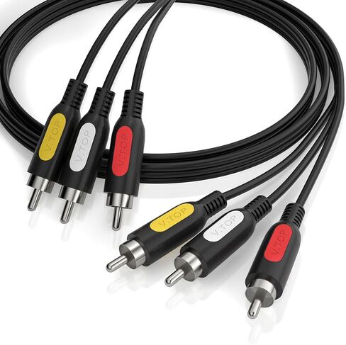 كابل VTOP 3ft Triple RCA AV - كابل فيديو مركب وصوت ستيريو مع 3 موصلات RCA مرمزة بالألوان للتلفزيون وأقراص DVD وجهاز العرض وأنظمة الألعاب القديمة (RCA01) in Saudi Arabia