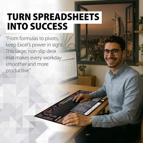 Excel Cheat Sheet Deskd Pad-XL لوحة الماوس الكبيرة المقاومة للماء للكمبيوتر الشخصي أو لوحة المفاتيح أو الكمبيوتر أو المكتب أو الألعاب ، حصيرة مكتب غير قابلة للانزلاق مع اختصارات جداول البيانات والصيغ ، هدية حامل 3 سلك (X-Large) in Kuwait