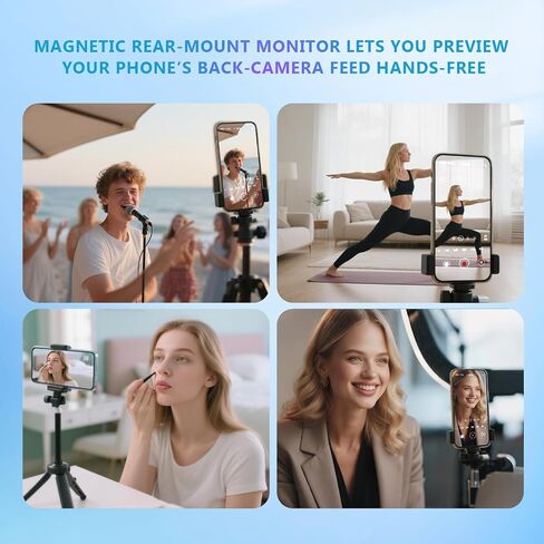 لشاشة Magsafe Selfie، شاشة شاشة لأجهزة iPhone وAndroid - مكبر صوت مدمج، شاشة سيلفي مغناطيسية بدقة 4K 60 إطارًا في الثانية، شاشة كاميرا خلفية لاسلكية، زر غالق بلوتوث مدمج in Kuwait