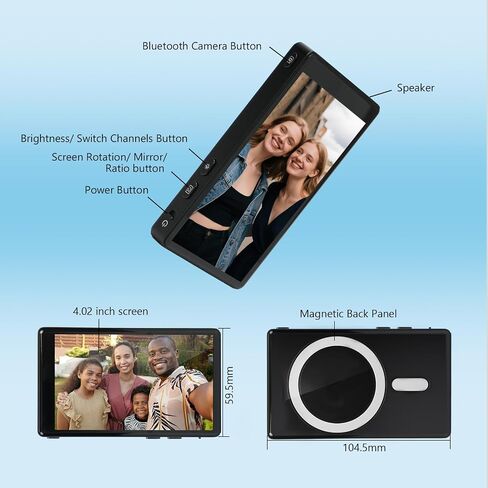 لشاشة Magsafe Selfie، شاشة شاشة لأجهزة iPhone وAndroid - مكبر صوت مدمج، شاشة سيلفي مغناطيسية بدقة 4K 60 إطارًا في الثانية، شاشة كاميرا خلفية لاسلكية، زر غالق بلوتوث مدمج in Kuwait