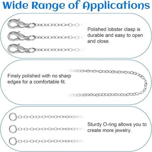 9.8 قدم سلسلة من الفولاذ المقاوم للصدأ لصنع المجوهرات ، وسلاسل الكبلات ارتباط القلادة الفضية مع 10 مشابك جراد البحر و 30 حلقات القفزة المفتوحة ، و Sarm Sudclet for Men Women Craft Craft - 1.5mm - in Kuwait
