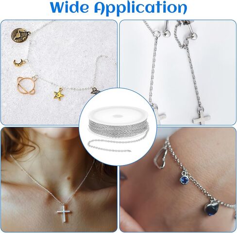 9.8 قدم سلسلة من الفولاذ المقاوم للصدأ لصنع المجوهرات ، وسلاسل الكبلات ارتباط القلادة الفضية مع 10 مشابك جراد البحر و 30 حلقات القفزة المفتوحة ، و Sarm Sudclet for Men Women Craft Craft - 1.5mm - in Kuwait