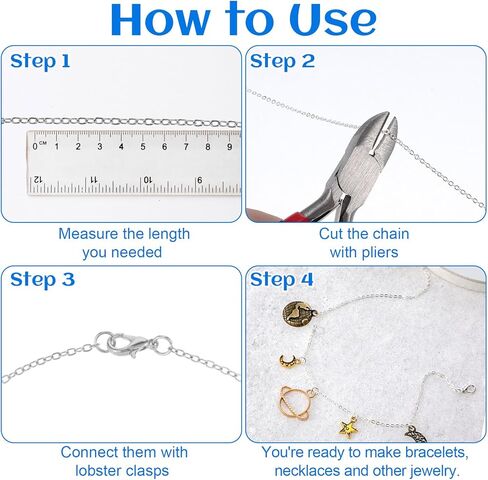 9.8 قدم سلسلة من الفولاذ المقاوم للصدأ لصنع المجوهرات ، وسلاسل الكبلات ارتباط القلادة الفضية مع 10 مشابك جراد البحر و 30 حلقات القفزة المفتوحة ، و Sarm Sudclet for Men Women Craft Craft - 1.5mm - in Kuwait