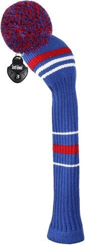 Scott Edward 1/3PCS Knitted Golf Club Cover Headcover with a Pom Pom Fits Well Driver Fairway Hybrid with Rotating Number Tags for Male/Female Golfers (Blue Red White) in Saudi Arabia