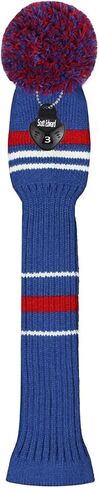 Scott Edward 1/3PCS Knitted Golf Club Cover Headcover with a Pom Pom Fits Well Driver Fairway Hybrid with Rotating Number Tags for Male/Female Golfers (Blue Red White) in Saudi Arabia