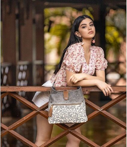 The Gypsy Upcycled Canvas and Genuine Hair-On Cowhide Leather female Tote Bag in Kuwait