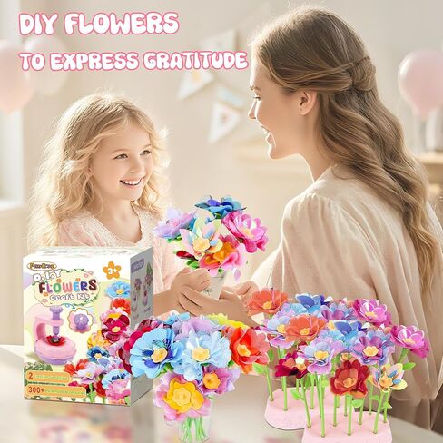 PERRYHOME Fabric Flower Bouquets Toys, 300+ Pcs DIY Flower Crafts for Kids, 2 Gameplays Educational Arts & Crafts Toy, Thanksgiving Birthday and Christmas Gift for 3 4 5 6 7 8 Years Toddler Girl in Saudi Arabia
