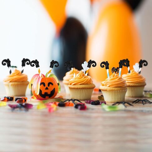 Gyufise 1Pcs Halloween Happy Birthday Cake Topper Glitter Jack and Sally Pumpkin Bat Castle Ghost Cake Pick for Theme Baby Shower Kids Birthday Party Cake Decorations in Saudi Arabia