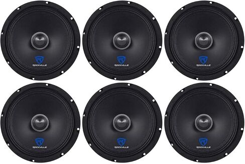 Rockville (6) RXM88 8" 500w 8 Ohm Mid-Range Drivers Speakers, Made w/Kevlar Cone in Saudi Arabia