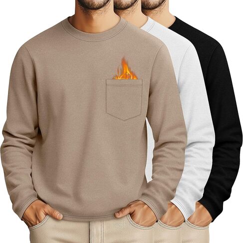 Neer 3 Pack Men's Big and Tall Thermal Shirt Fleece Lined Loose Fit Underwear Tops Casual Crew Neck Lightweight Base Layer in Saudi Arabia