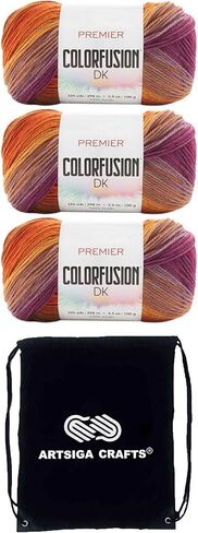 Premier Yarns Colorfusion DK Seaside 1196-06 (3-Skeins - Same Dye Lot) DK Light Worsted #3 Acrylic Yarn for Crocheting and Knitting with Project Bag in Saudi Arabia