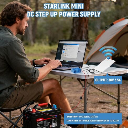 كابل طاقة محول Starlink Mini 12V، 12V/24V إلى 30V 3.5A DC محول تصعيد لإمداد الطاقة Starlink Mini مع قابس أنثى، متوافق مع حل الطاقة للبطارية/RV/اليخت خارج الشبكة in Kuwait