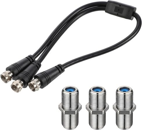 مقسم محوري، مقسم كابل Rg6 من النوع F، 3 طرق للإنترنت والتلفزيون، مجمع مقسمات 75 أوم F ذكر إلى F كابل ذكر مزدوج 30 سم (12 بوصة) من النوع Y (مع محول أنثى من النوع F 3 قطع) in Saudi Arabia