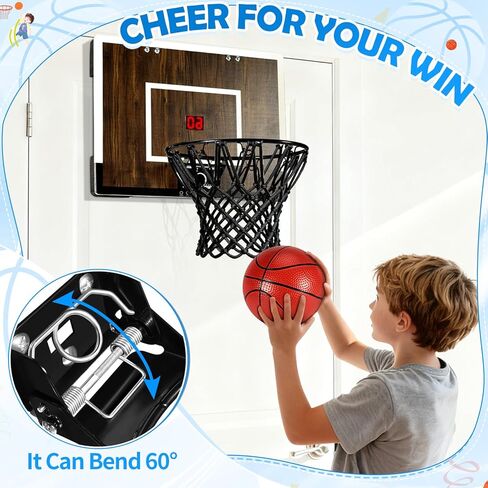 Indoor Mini Basketball Hoop Set – Over The Door with Wood Backboard & Iron Rim – Includes 2 Balls & Air Pump – Anti-Shock Padding – 16"x12"x3" in Kuwait
