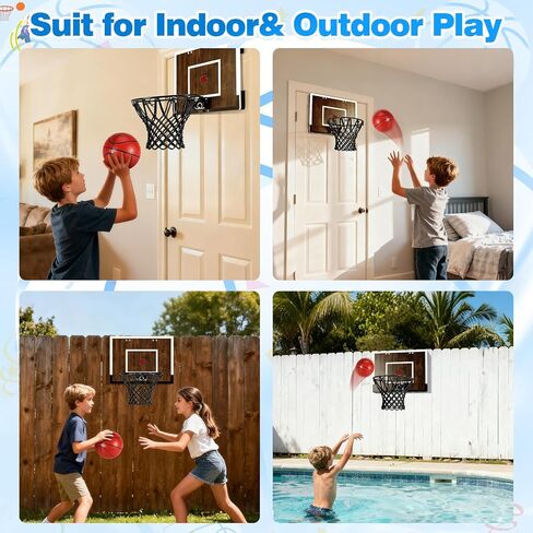 Indoor Mini Basketball Hoop Set – Over The Door with Wood Backboard & Iron Rim – Includes 2 Balls & Air Pump – Anti-Shock Padding – 16"x12"x3" in Kuwait