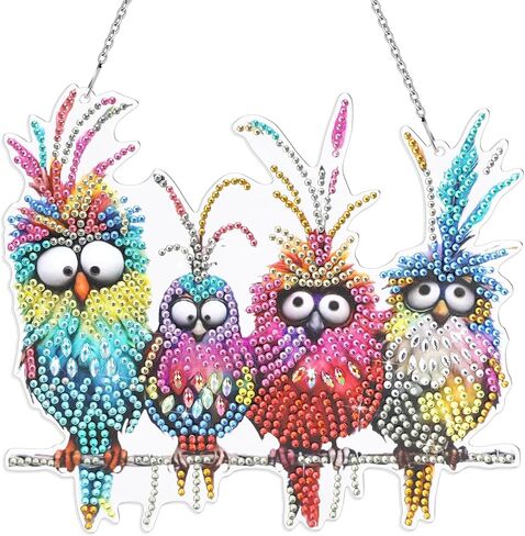 MUNORIAY Diamond Art Hanging Kit: Diamond Painting Art Kit for Adults - 5D DIY Special Shaped Rhinestone Double Sided Four Birds Hanging Ornament for Handicraft Lovers Home Garden Decor in Saudi Arabia