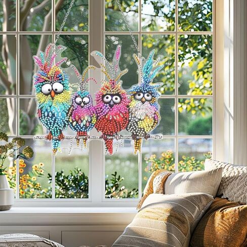 MUNORIAY Diamond Art Hanging Kit: Diamond Painting Art Kit for Adults - 5D DIY Special Shaped Rhinestone Double Sided Four Birds Hanging Ornament for Handicraft Lovers Home Garden Decor in Saudi Arabia
