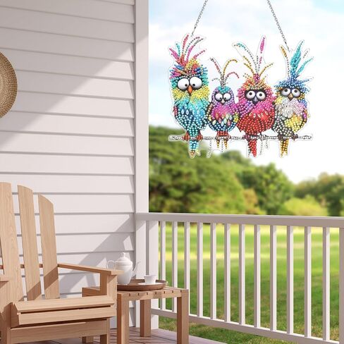 MUNORIAY Diamond Art Hanging Kit: Diamond Painting Art Kit for Adults - 5D DIY Special Shaped Rhinestone Double Sided Four Birds Hanging Ornament for Handicraft Lovers Home Garden Decor in Saudi Arabia