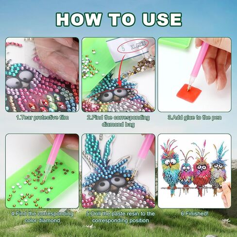 MUNORIAY Diamond Art Hanging Kit: Diamond Painting Art Kit for Adults - 5D DIY Special Shaped Rhinestone Double Sided Four Birds Hanging Ornament for Handicraft Lovers Home Garden Decor in Saudi Arabia