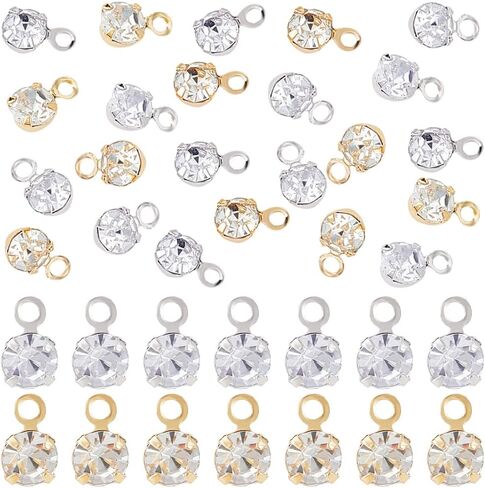 Beebeecraft 1 Box 50PCS Rhinestone Charms 18K Gold Plated Tiny Luckystone Starms April for أقراط قلادة Anclet Bracelet صياغة مجوهرات DIY صنع ملحقات حرفية in Saudi Arabia