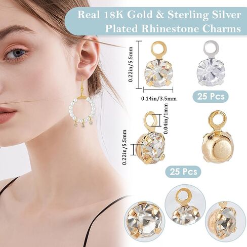 Beebeecraft 1 Box 50PCS Rhinestone Charms 18K Gold Plated Tiny Luckystone Starms April for أقراط قلادة Anclet Bracelet صياغة مجوهرات DIY صنع ملحقات حرفية in Saudi Arabia