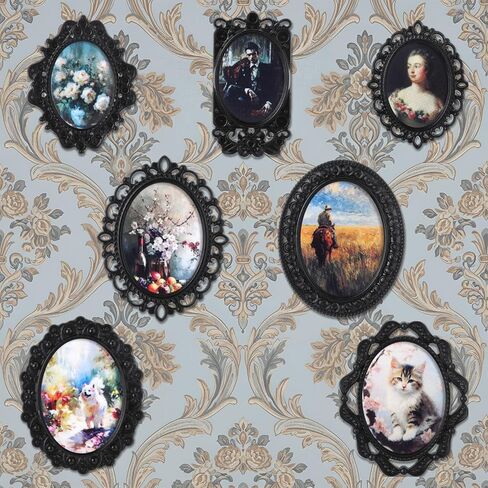 7 Pcs Miniature Dollhouse Accessories Picture Frames 1: 12 Scale Dollhouse Furniture Small Wood Photo Frames Mini House Decoration for Printed Paintings House DIY Art Craft(Black) in Saudi Arabia