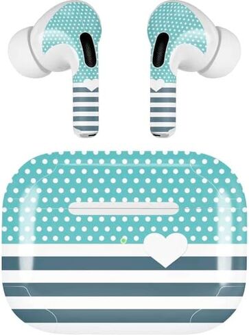 Skinit Decal Audio Skin Compatible with Apple AirPods Pro (2rd Gen, 2022) - Skinit Originally Designed Polka Dots and Stripes Heart in Blue Design in Saudi Arabia
