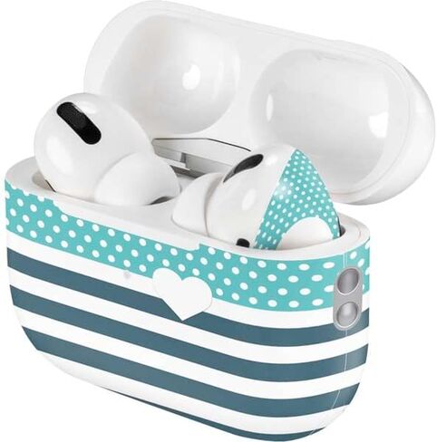 Skinit Decal Audio Skin Compatible with Apple AirPods Pro (2rd Gen, 2022) - Skinit Originally Designed Polka Dots and Stripes Heart in Blue Design in Saudi Arabia