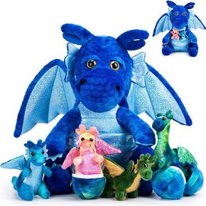 7 Pcs Dragon Plush Toys Gift Set 15.75" Large Dragon Mom Stuffed Animal with 4 Cute Babies and 2 Eggs in Mommy's Belly for Kids Birthday Christmas Classroom Prizes(Green) in Kuwait