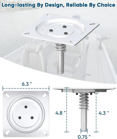 قاعدة تثبيت مقعد القارب | قاعدة مقعد القارب البحري شديدة التحمل مع زنبرك ملحوم ثابت لمقبس عمود 3/4 بوصة، مقعد القارب دوار متوافق مع الباس، وصيد الأسماك، والبونتون، وجون، وقارب الرحلات البحرية in Kuwait