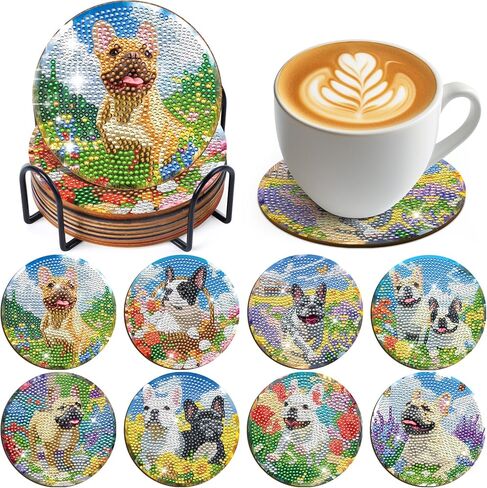 Sitsink Black Cat Diamond Art Coasters - 8 Pcs DIY Black Cat with Plant Diamond Painting Coasters Kits with Holder for Adults Beginners Good Luck Gift Crafts Supplies in Saudi Arabia