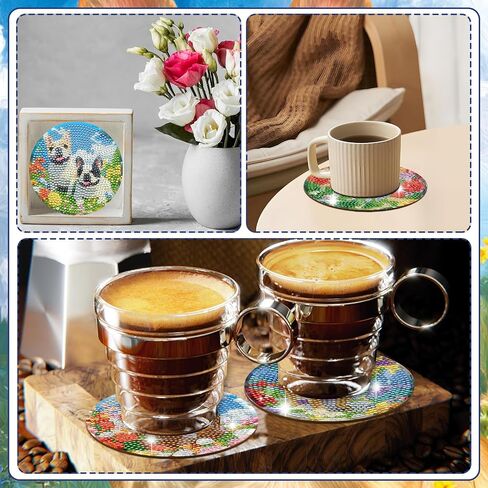 Sitsink Black Cat Diamond Art Coasters - 8 Pcs DIY Black Cat with Plant Diamond Painting Coasters Kits with Holder for Adults Beginners Good Luck Gift Crafts Supplies in Saudi Arabia